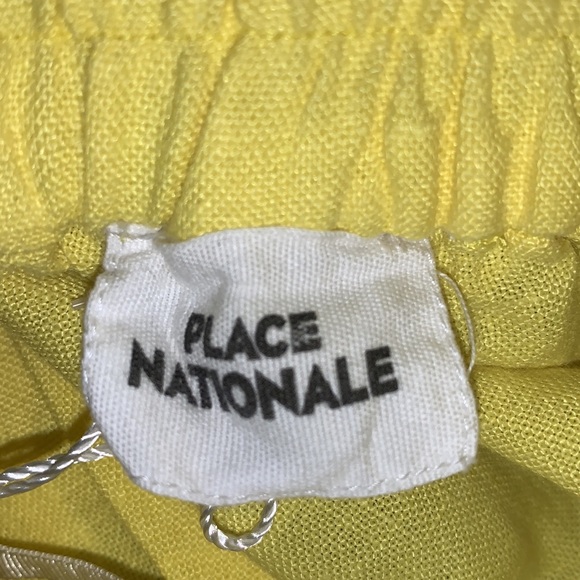 Anthro Place Nationale Yellow Linen Embroidered Shorts L